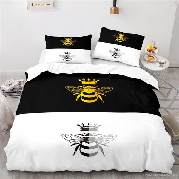 bedding sets black and white set 3d honey bee crown printed duvet cover comforter home textile for kids adults bedroom
bedding sets black and white set 3d honey bee crown printed duvet cover comforter home textile for kids adults bedroom