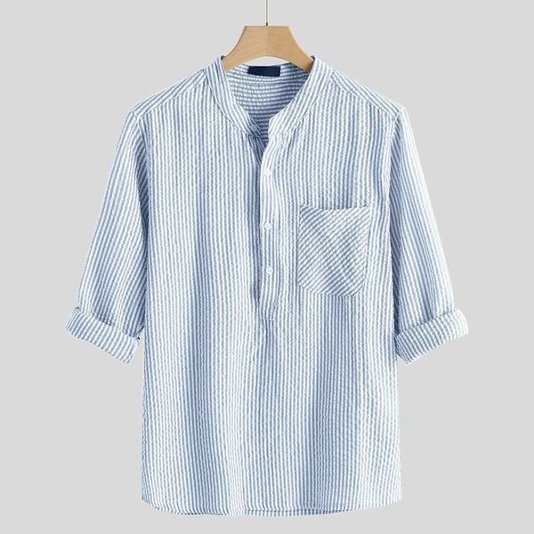 men's t-shirts hawaiian striped shirt men summer leisure linen long sleeves t-shirt slim fit stand collar male clothes, White;black
men's t-shirts hawaiian striped shirt men summer leisure linen long sleeves t-shirt slim fit stand collar male clothes, White;black