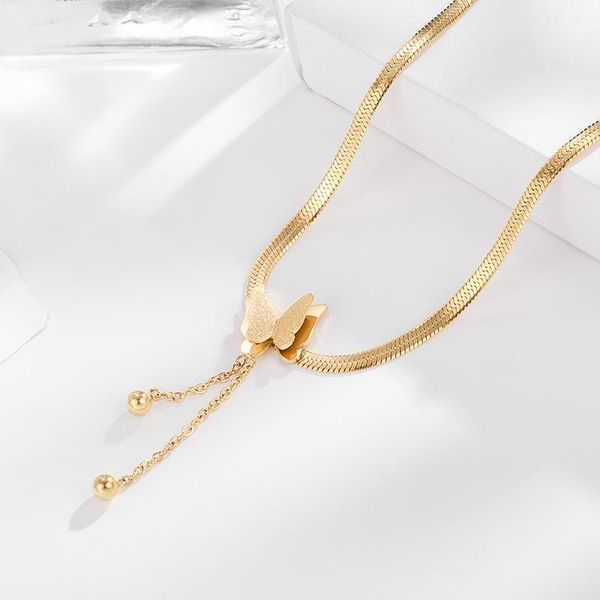 pendant necklaces european and american stainless steel double layer frosted butterfly tassel necklace flat snake bone chain ladies, Silver
pendant necklaces european and american stainless steel double layer frosted butterfly tassel necklace flat snake bone chain ladies, Silver