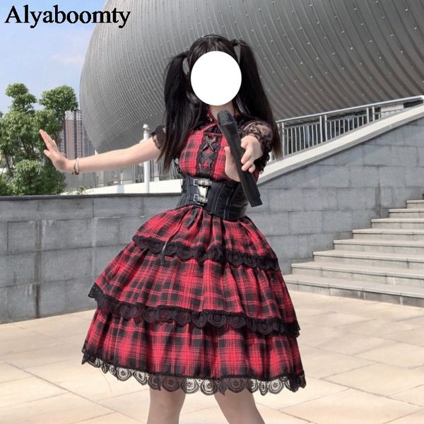 japanese harajuku summer women streetwear sundress suspenders red plaid bandage dress gothic layered lace ruffles lolita dress, Black;gray
japanese harajuku summer women streetwear sundress suspenders red plaid bandage dress gothic layered lace ruffles lolita dress, Black;gray