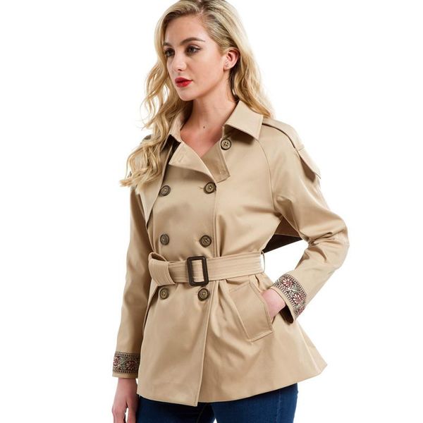 women's trench coats 2021 autumn double-breasted windbreaker embroidery khaki belt classic casual office ladies business jacket, Tan;black
women's trench coats 2021 autumn double-breasted windbreaker embroidery khaki belt classic casual office ladies business jacket, Tan;black