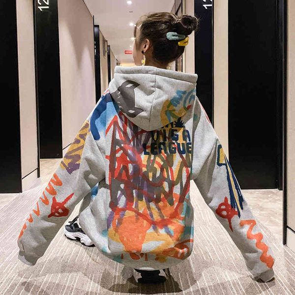 plush and thickened net red guards women's new loose korean version lazy wind fat mm age reducing long sleeved in autumn winter 2021, Blue;black