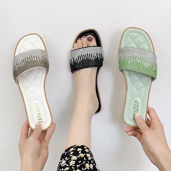 women summer flat slippers elegant ladies square toe slides outside shoes female crystal bling sandals fashion woman 2021, Black
women summer flat slippers elegant ladies square toe slides outside shoes female crystal bling sandals fashion woman 2021, Black