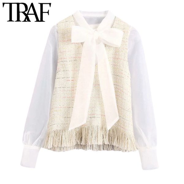 traf women fashion with tassel patchwork organza tweed blouses vintage bow tie collar frayed female shirts chic 210415, White
traf women fashion with tassel patchwork organza tweed blouses vintage bow tie collar frayed female shirts chic 210415, White