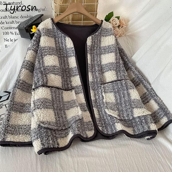 women's wool & blends plaid women design lambswool outwear keep warm high street pockets loose japanese style stylish thicker open stit, Black
women's wool & blends plaid women design lambswool outwear keep warm high street pockets loose japanese style stylish thicker open stit, Black