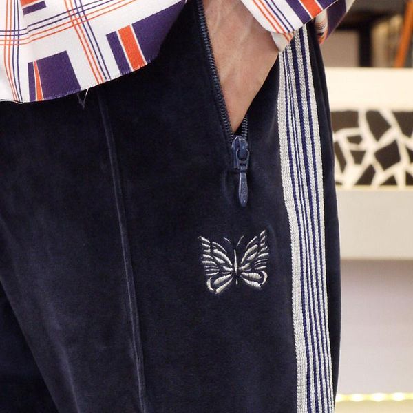 men's pants simple blue awge x needles trousers men women casual keep warm velvet butterfly embroidery drawstring, Black
men's pants simple blue awge x needles trousers men women casual keep warm velvet butterfly embroidery drawstring, Black