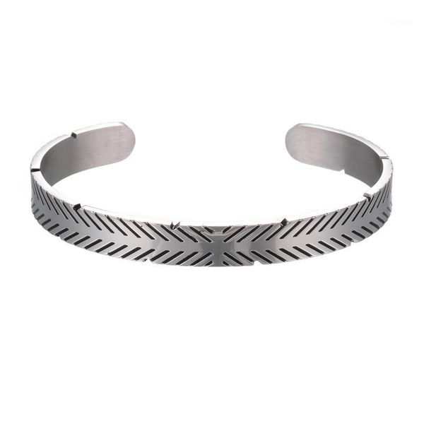 charm bracelets simple viking design bracelet bangle antique titanium steel cuff wristband open hip hop jewelry for men bangles, Golden;silver