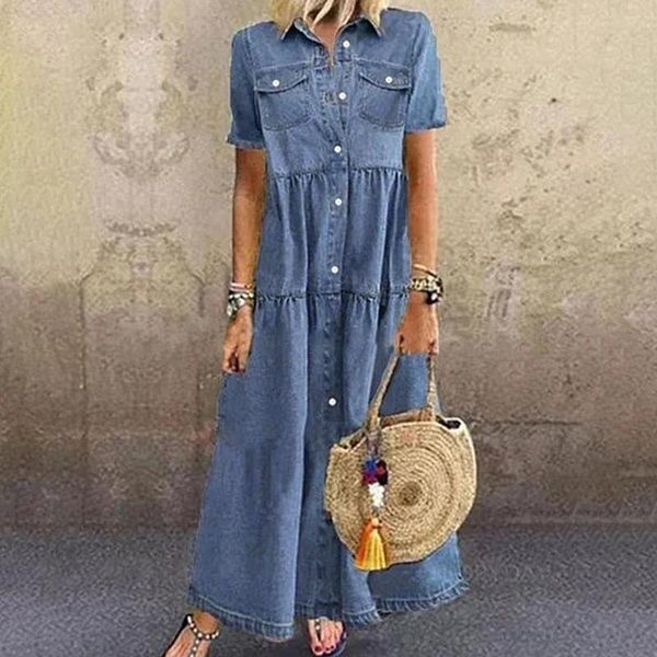 summer retro women denim dress short sleeve single-breasted turn down collar pockets loose maxi long robe 3xl casual dresses, Black;gray
summer retro women denim dress short sleeve single-breasted turn down collar pockets loose maxi long robe 3xl casual dresses, Black;gray