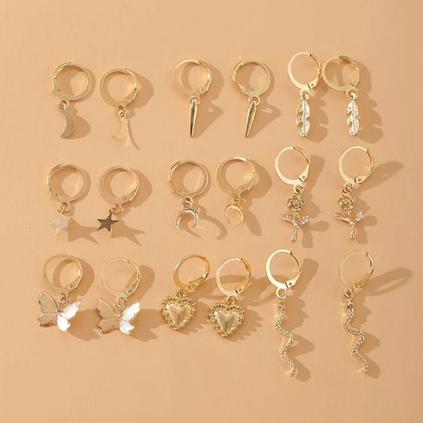 charms earrings selling butterfly rose 9-piece set creative multi-element snake star moon love, Golden
charms earrings selling butterfly rose 9-piece set creative multi-element snake star moon love, Golden