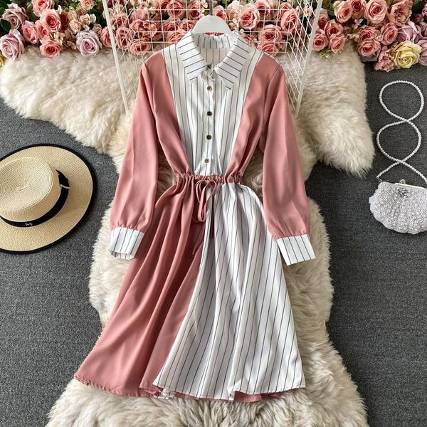 spring fashion temperament waist slimming shirt vestidos female striped stitching midi dress c828 casual dresses, Black;gray
spring fashion temperament waist slimming shirt vestidos female striped stitching midi dress c828 casual dresses, Black;gray
