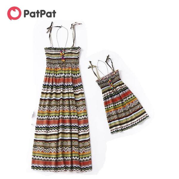 summer bohemian style matching sleeveless dresses outfits mommy and me 210528, Blue