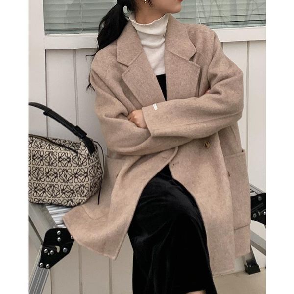 women's wool & blends 2021 autumn commuter suit collar woolen overoat women double breasted korean loose handmade short 100% coat blaze, Black
women's wool & blends 2021 autumn commuter suit collar woolen overoat women double breasted korean loose handmade short 100% coat blaze, Black