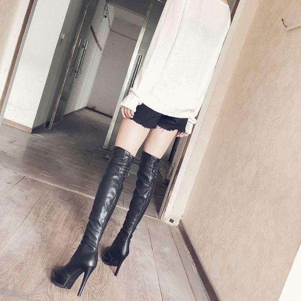 boots winter fashion high heel long thin platform women's over-the-knee ladies leather tube, Black
boots winter fashion high heel long thin platform women's over-the-knee ladies leather tube, Black