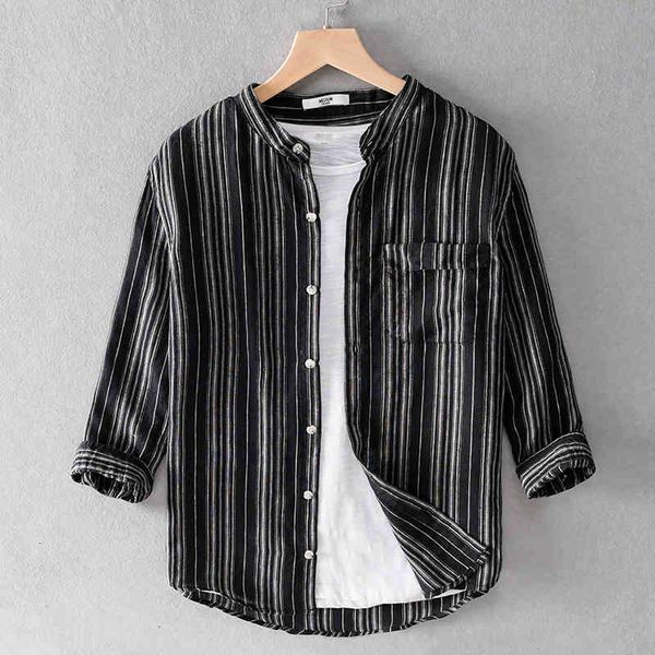 men's t-shirts three-quarter sleeve stand collar black stripe shirts brand fashion linen for men casual comfortable shirt mens camisa b, White;black
men's t-shirts three-quarter sleeve stand collar black stripe shirts brand fashion linen for men casual comfortable shirt mens camisa b, White;black