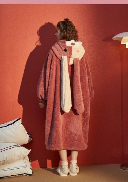 women's sleepwear lovely long eared flannel pajamas home clothes autumn and winter thickened hair coral velvet robe, Black;red
women's sleepwear lovely long eared flannel pajamas home clothes autumn and winter thickened hair coral velvet robe, Black;red