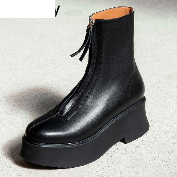 boots women platform wedge heel martin boots autumn winter ankle round toe short botas front zipper runway design shoes w190, Black
boots women platform wedge heel martin boots autumn winter ankle round toe short botas front zipper runway design shoes w190, Black