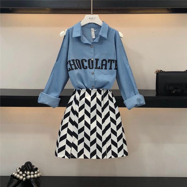 two piece dress taotrees lady skirts suits long sleeve cold shoulder denim shirt with + black white stitching high waist skirt two-piece set
two piece dress taotrees lady skirts suits long sleeve cold shoulder denim shirt with + black white stitching high waist skirt two-piece set
