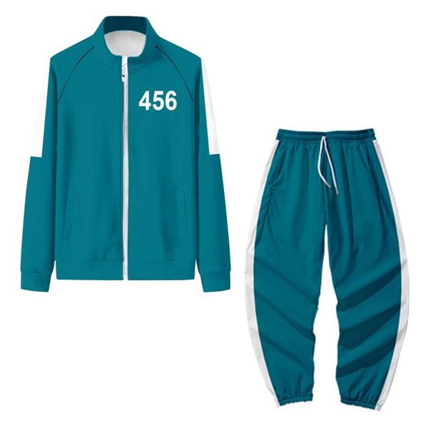women's two piece pants squid game jacket li zhengjae same sportswear plus size 456 national tide autumn sweater sports pocket pant set, White 
women's two piece pants squid game jacket li zhengjae same sportswear plus size 456 national tide autumn sweater sports pocket pant set, White