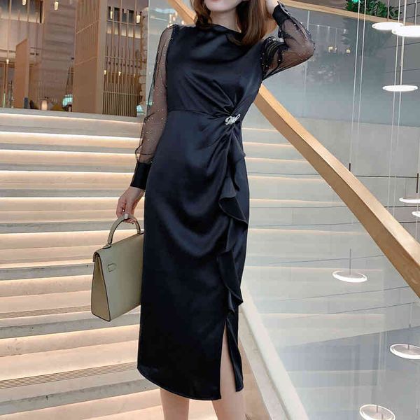 autumn diamond splicing tulle polka dot sleeve stylish mid-length temperament dress quality, Black;gray
autumn diamond splicing tulle polka dot sleeve stylish mid-length temperament dress quality, Black;gray