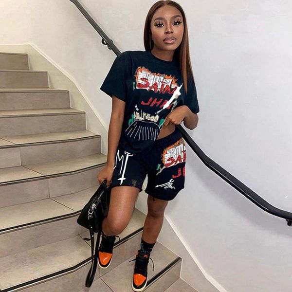 black white hip hop letter print short sleeve loose t-shirts and workout running biker shorts for women casual two piece suits women's, Gray
black white hip hop letter print short sleeve loose t-shirts and workout running biker shorts for women casual two piece suits women's, Gray