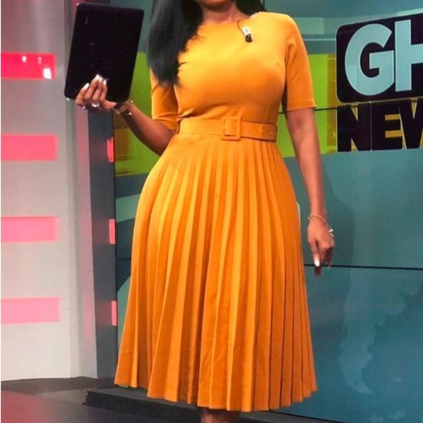 pleated yellow dress women short sleeve o neck bandage high waist loose mid-calf plus size 2xl 3xl office lady elegant casual 210416, Black;gray
pleated yellow dress women short sleeve o neck bandage high waist loose mid-calf plus size 2xl 3xl office lady elegant casual 210416, Black;gray