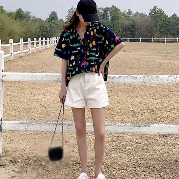 women blouses summer retro beach style short sleeve print college girls turn-down collar button casual feme women's & shirts, White
women blouses summer retro beach style short sleeve print college girls turn-down collar button casual feme women's & shirts, White