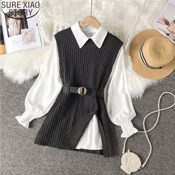 women's blouses & shirts white shirt female knitted vest two-piece set 2021 spring and autumn long loose clothes blusas mujer 16050
women's blouses & shirts white shirt female knitted vest two-piece set 2021 spring and autumn long loose clothes blusas mujer 16050