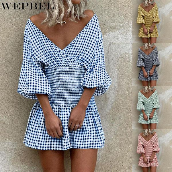 casual dresses wepbel women summer elegant plaid mini dress ladies 3/4 sleeve v neck off shoulder high waist sundress, Black;gray
casual dresses wepbel women summer elegant plaid mini dress ladies 3/4 sleeve v neck off shoulder high waist sundress, Black;gray