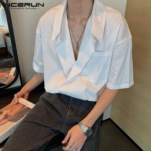 men's casual shirts men shirt turn down collar short sleeve solid color streetwear button clothing pockets 2021 leisure camisas incerun, White;black
men's casual shirts men shirt turn down collar short sleeve solid color streetwear button clothing pockets 2021 leisure camisas incerun, White;black