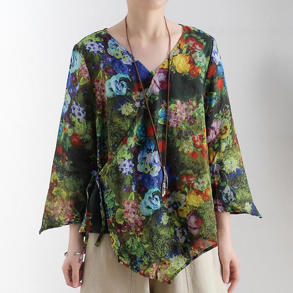 women ete femme 2021 summer ramie shirts and blouse female kimono printed green plus size women's blouses, White
women ete femme 2021 summer ramie shirts and blouse female kimono printed green plus size women's blouses, White