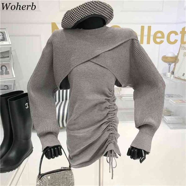two peices set women knitted cape + sleeveless pleated mini dress style all match vestidos suit femme 210519, Black;gray
two peices set women knitted cape + sleeveless pleated mini dress style all match vestidos suit femme 210519, Black;gray