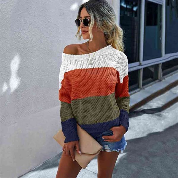 women's autumn fashion stitching contrast color comfortable long-sleeved sweater ladies round neck pullover woman sweaters 210517, White;black
women's autumn fashion stitching contrast color comfortable long-sleeved sweater ladies round neck pullover woman sweaters 210517, White;black