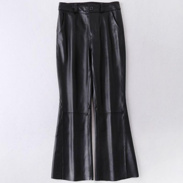 women's pants & capris autumn winter women leather sheepskin long fashion flared casual zipper solid black with pockets, Black;white 
women's pants & capris autumn winter women leather sheepskin long fashion flared casual zipper solid black with pockets, Black;white