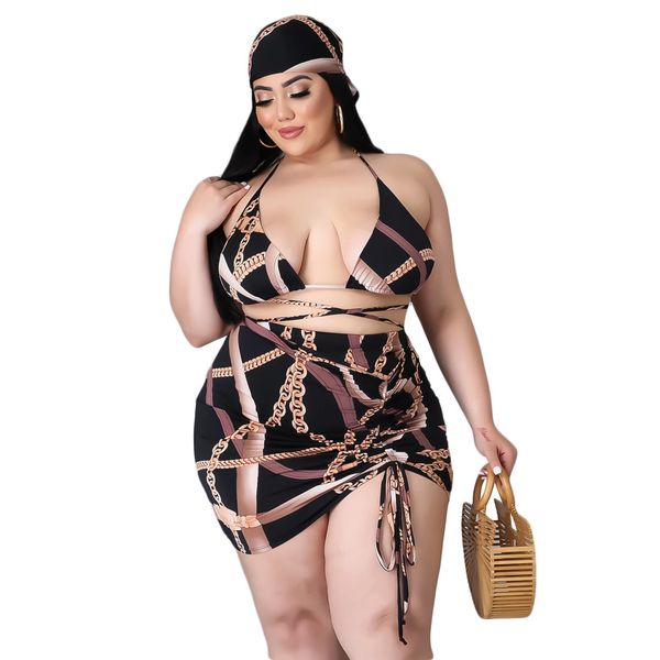 tracksuits swim bikini black chain print swimsuit women headcarf + underpant +bra +skirt 4 piece set bathing suits, Gray
tracksuits swim bikini black chain print swimsuit women headcarf + underpant +bra +skirt 4 piece set bathing suits, Gray