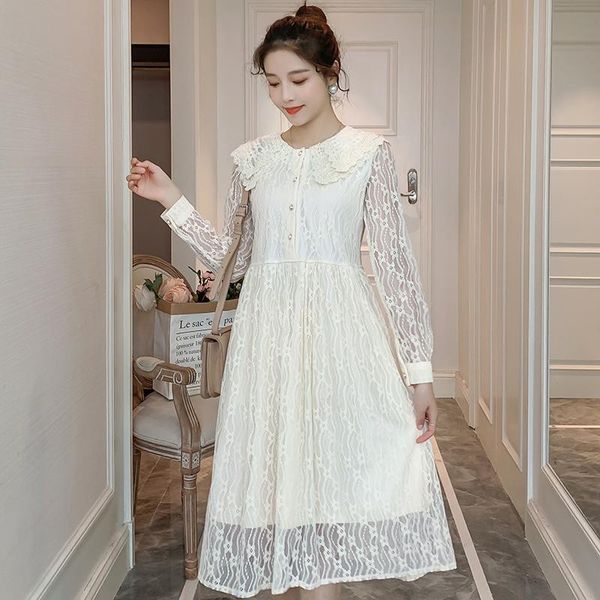 4866# maternity dress spring autumn lace plus size long sleeves easy matching loose stylish pregnant women mom dresses, White
4866# maternity dress spring autumn lace plus size long sleeves easy matching loose stylish pregnant women mom dresses, White