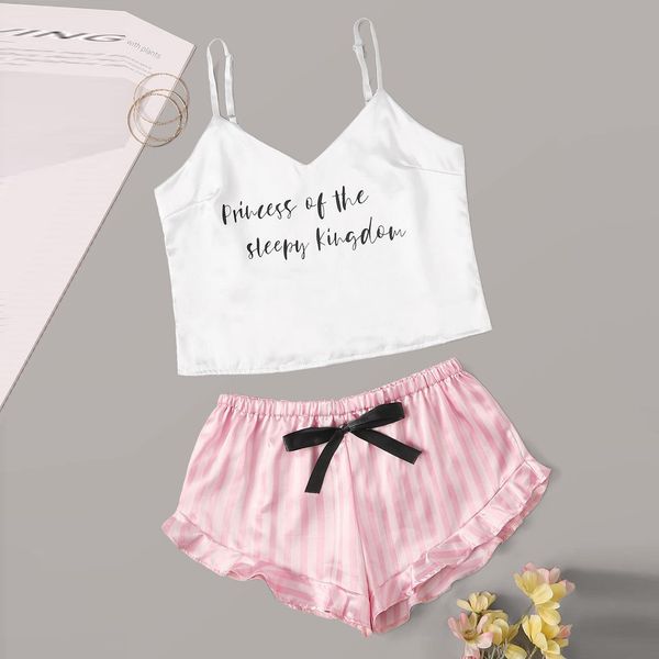 ladies o-neck letter printing pajamas sets for women summer sleeveless striped shorts bow cute pajamas pyjama femme sexy, Black;red
ladies o-neck letter printing pajamas sets for women summer sleeveless striped shorts bow cute pajamas pyjama femme sexy, Black;red