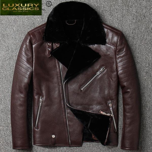 men's leather & faux natural real fur coat male 100% sheep shearling jacket men clothing motorcycle sheepskin winter jackets m800-1, Black
men's leather & faux natural real fur coat male 100% sheep shearling jacket men clothing motorcycle sheepskin winter jackets m800-1, Black