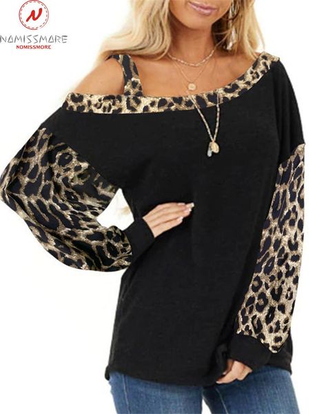 women's t-shirt women casual loose t-shirts color matching design off shoulder inclined collar long sleeve leopard print autumn pullove, White
women's t-shirt women casual loose t-shirts color matching design off shoulder inclined collar long sleeve leopard print autumn pullove, White