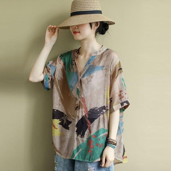 women's blouses & shirts plus size women summer loose casual 2021 arts style vintage print v-neck cotton linen woman p1024, White
women's blouses & shirts plus size women summer loose casual 2021 arts style vintage print v-neck cotton linen woman p1024, White