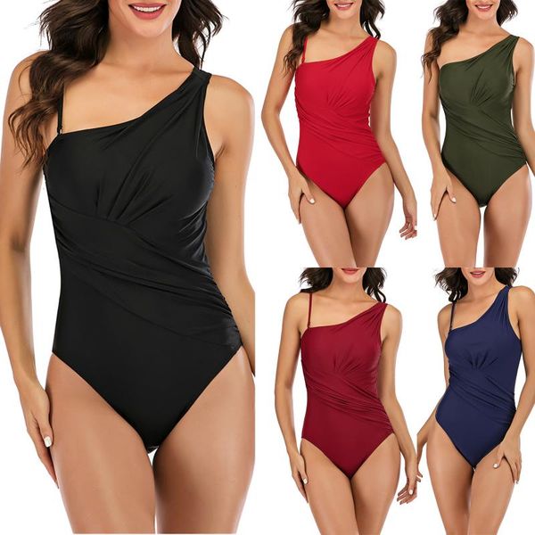 women's swimwear one piece swimsuit 2021 women solid shoulder bodysuit push up monokini brazilian bathing suit summer beachwear, White;black
women's swimwear one piece swimsuit 2021 women solid shoulder bodysuit push up monokini brazilian bathing suit summer beachwear, White;black