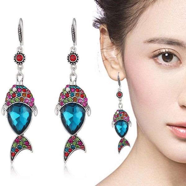women full diamond fish model dangle earrings retro long pattern bride ear hook colorful ethnic style animal round earring stud jewelry acce, Silver
women full diamond fish model dangle earrings retro long pattern bride ear hook colorful ethnic style animal round earring stud jewelry acce, Silver