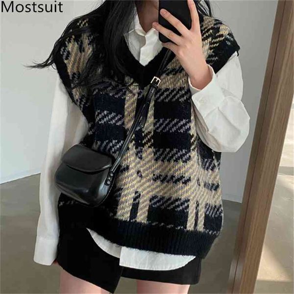 plaid knitted v-neck sweater vest women sleeveless loose vintage korean pullovers spring casual fashion female 210513, Black;white
plaid knitted v-neck sweater vest women sleeveless loose vintage korean pullovers spring casual fashion female 210513, Black;white