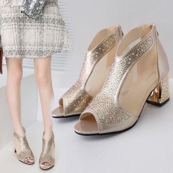 sandals summer fish snout with diamond mesh women's thick heels shoes roman, Black
sandals summer fish snout with diamond mesh women's thick heels shoes roman, Black