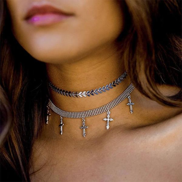 pendant necklaces double bead chain cross necklace charming women's gold fringe short choker classic christian jewelry gifts, Silver
pendant necklaces double bead chain cross necklace charming women's gold fringe short choker classic christian jewelry gifts, Silver