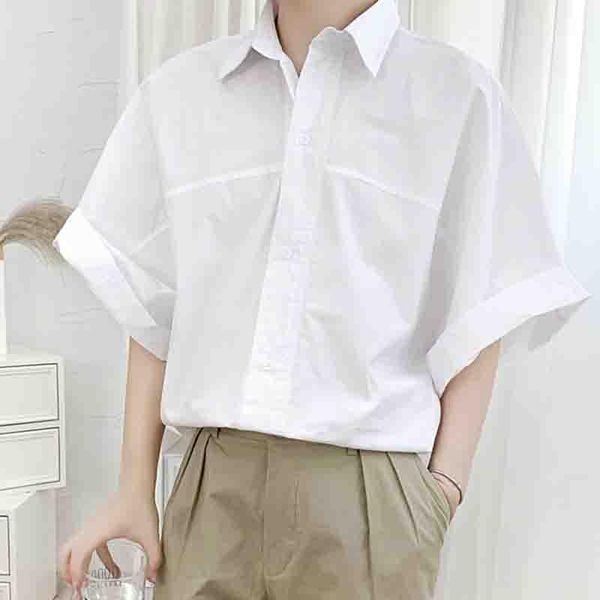 half sleeve summer hairstyle casual white tide men's thin bat shirt solid color stitching fashion shirts, White;black
half sleeve summer hairstyle casual white tide men's thin bat shirt solid color stitching fashion shirts, White;black