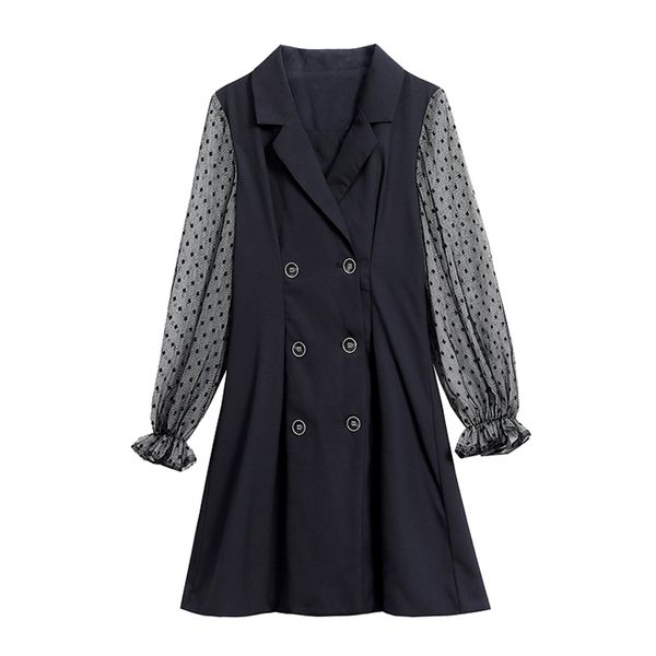women black notch collar polka dot mesh patchwork double breasted lantern long sleeve a-line mini dress d2012 210514, Black;gray
women black notch collar polka dot mesh patchwork double breasted lantern long sleeve a-line mini dress d2012 210514, Black;gray