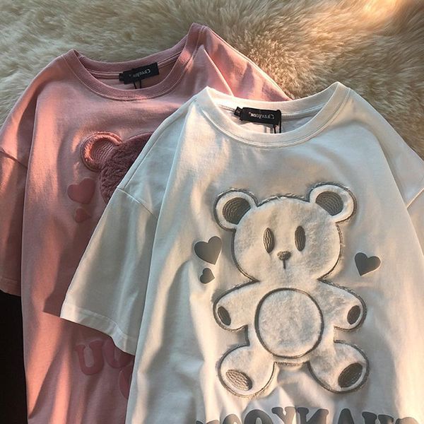 bear embroidery cartoon t shirt women girls kawaii clothes 2021 japanese style oversized loose summer tees harajuku women's t-shirt, White
bear embroidery cartoon t shirt women girls kawaii clothes 2021 japanese style oversized loose summer tees harajuku women's t-shirt, White