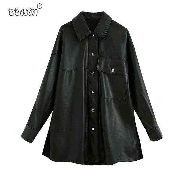 bbwm women fashion pockets oversized faux leather shirt jacket vintage long sleeve side vents coat female chic outerwear 210520, Black
bbwm women fashion pockets oversized faux leather shirt jacket vintage long sleeve side vents coat female chic outerwear 210520, Black