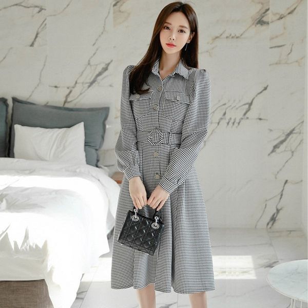 autumn elegant single-breasted houndstooth turn down collar long sleeve slim with belt midi dresses vestidos 210514, Black;gray
autumn elegant single-breasted houndstooth turn down collar long sleeve slim with belt midi dresses vestidos 210514, Black;gray