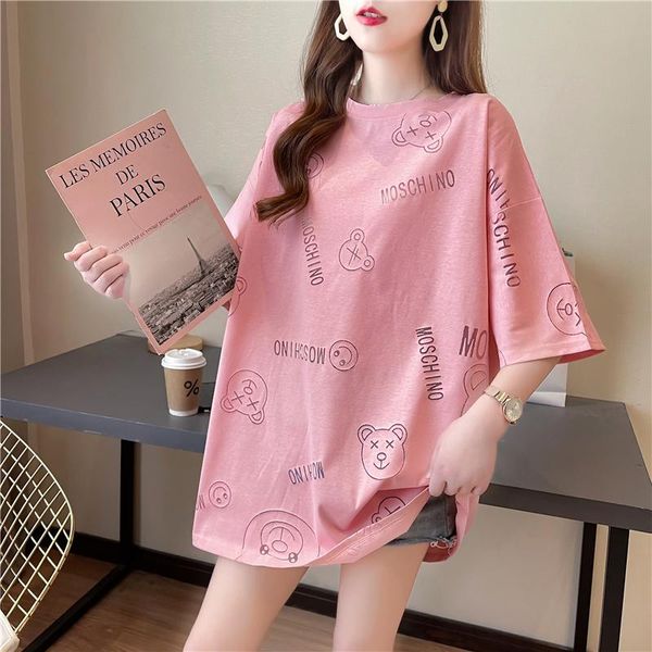 women's t-shirt summer style cotton hollow short-sleeved round neck mid-length large size college women, White
women's t-shirt summer style cotton hollow short-sleeved round neck mid-length large size college women, White